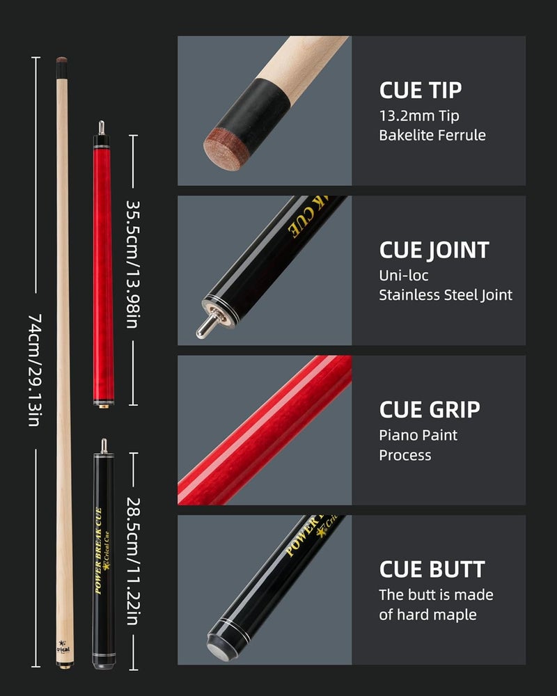 CRICAL Heavy Hitter Jump Break Cue 3-Pieces 54inch Short Maple Break Jump Cue with 13.2mm Tip Punch Cue Professional Jump Cue Billiard Pool Stick - Image 3